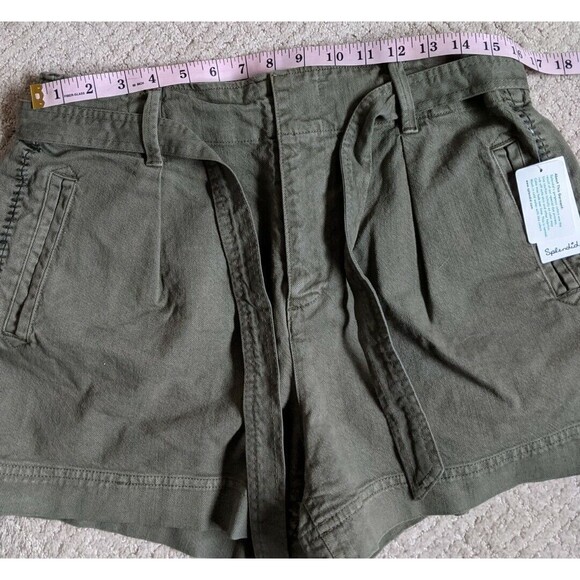 Splendid Jean Shorts Green Belted Paperbag High Rise Denim NWT Size XL - Picture 4 of 11